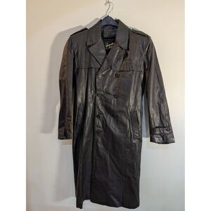 Vtg Golden Collection by Raffaello Black‎ Leather Trench Coat 42 Dark Academia